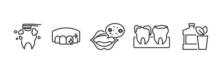 Line dental icon set. Dental care, dental, tooth implant, dentist, treatment symbol.