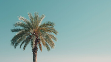 Tropical Palm Silhouette: A solitary palm tree stands against a clear, serene sky, creating a perfect scene of tropical beauty.