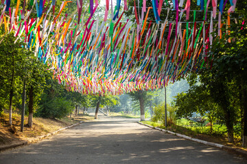 A beautifully decorated square in Buddhist style on Lenin Street in the city of Elista, Kalmykia. July 2025.