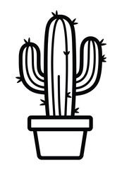 Minimal Cactus Line Art in Pot, Black and White Desert Plant Illustration