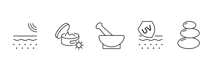 Set of liner skin moisturizing icon collection. Skin care, facia, moisture symbol.