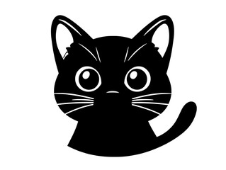 【Vector Commercial】Smiling Black Cat Logo Line Illustration (White Background Minimalist Cartoon Pet Icon)
