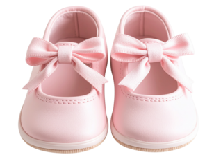 Cute Pink Baby Girl Shoes with Bow, Side-by-Side, Transparent Background
