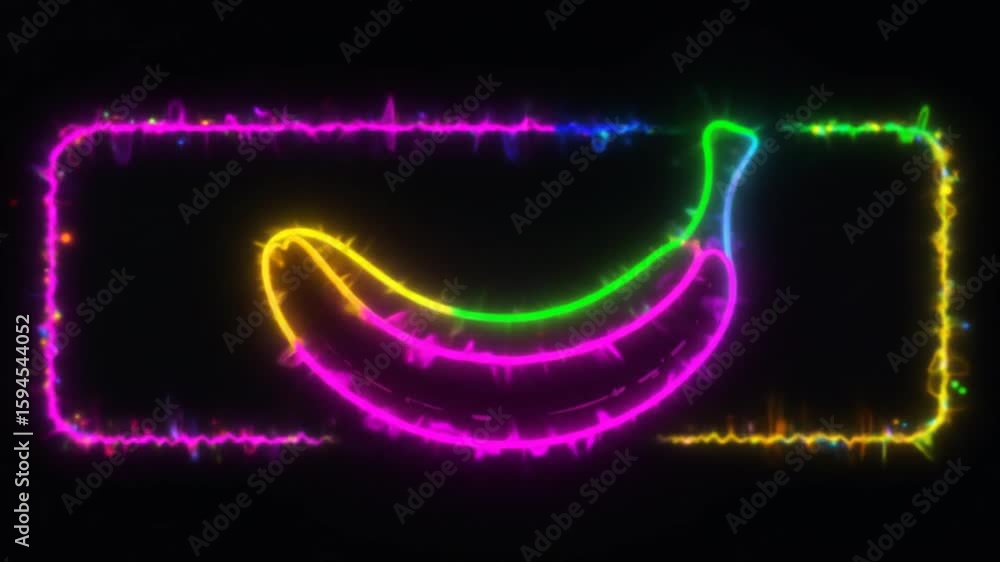 Poster dynamic neon banana animation loop: colorful fruit graphics with electric outlines