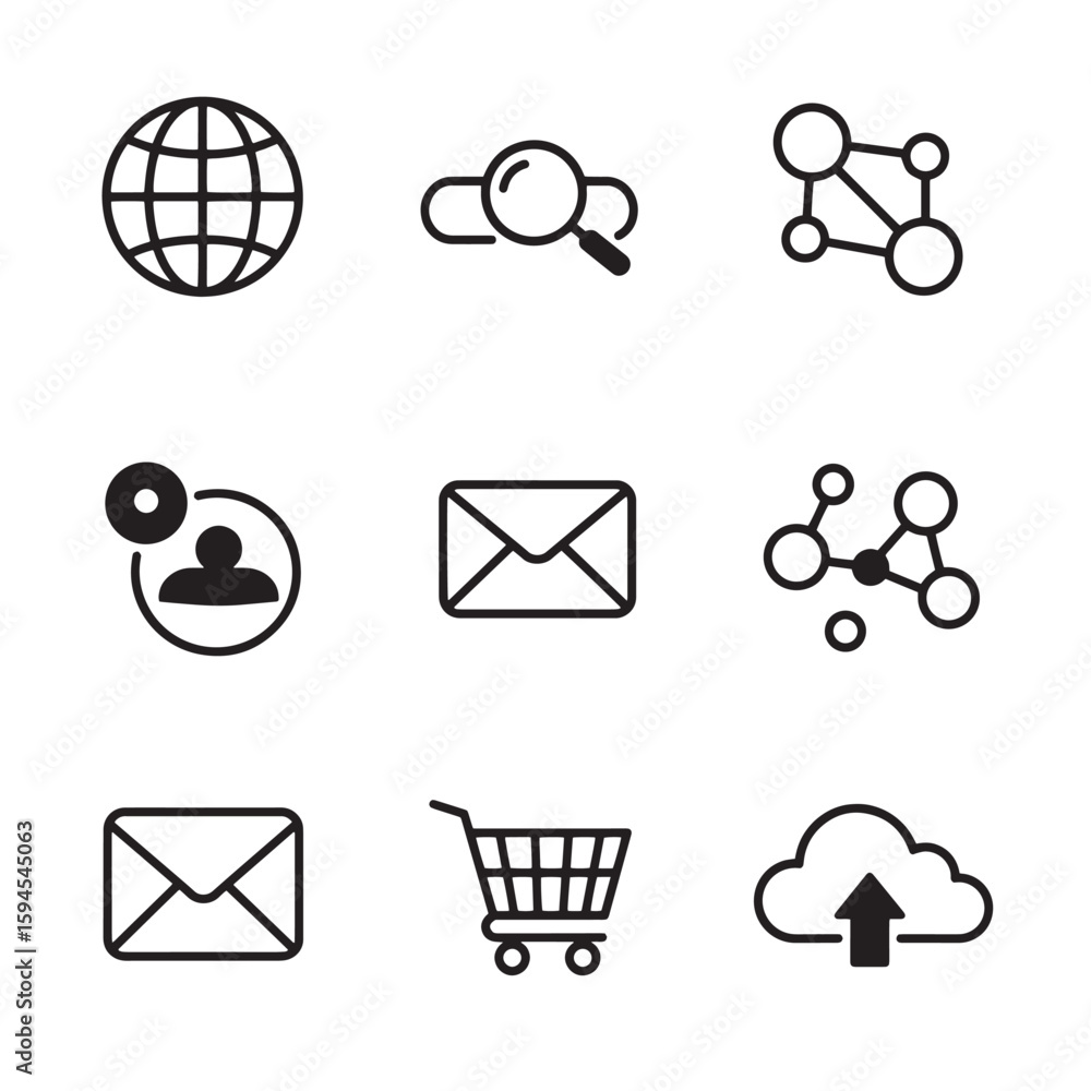 Aufkleber simple black and white icons representing communication and networking concepts
