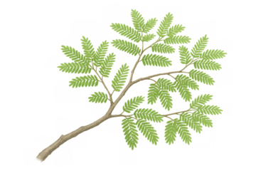 Green leaves growing on a jacaranda mimosifolia branch with transparent background, ideal for graphic projects related to nature