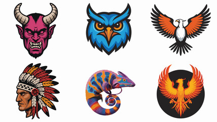 Collection of Designs Devil, Owl, Eagle, Chief, Chameleon, and Phoenix