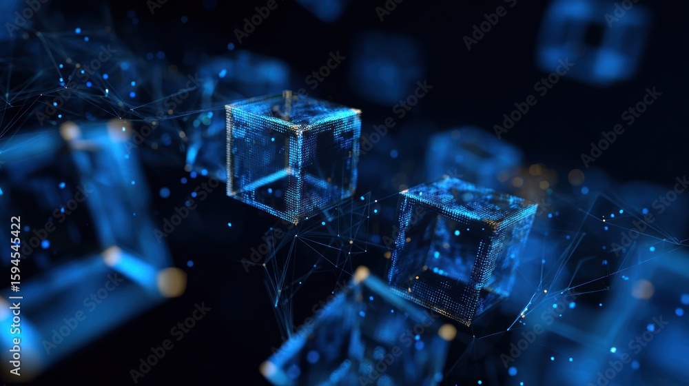 Poster abstract digital cubes network of data visualization
