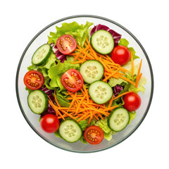 Fresh and healthy mixed salad in a bowl, showcasing crisp lettuce, sliced cucumber, and whole cherry tomatoes, ideal for a nutritious meal.