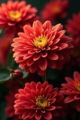 Densely packed, vibrant gold and deep red chrysanthemum blooms Warm, rich tones , deep, autumnal