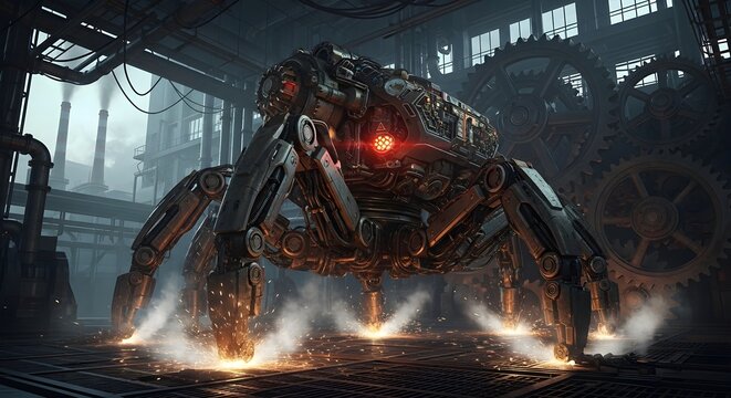 Steampunk mechanical spider creature