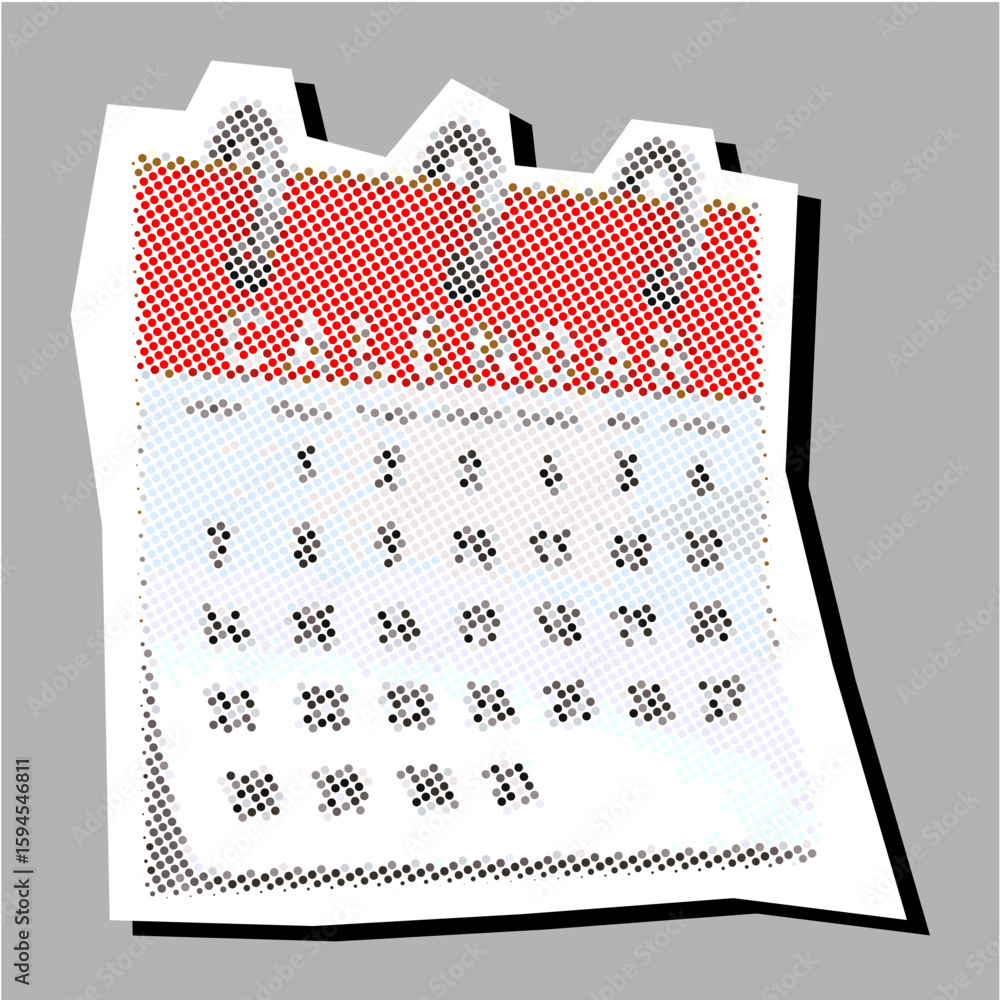 Poster calendar dotted collage element pointillize in paper torn vector, blending time management and sched