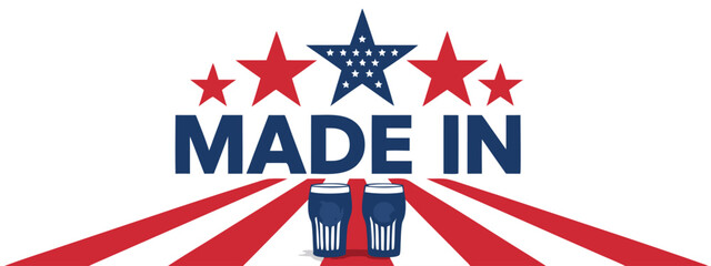 Obraz premium Patriotic Made In Illustration Featuring Stars, Stripes, and Two Beer Glasses with an American Theme