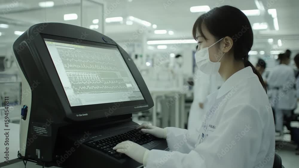 Aufkleber scientist analyzing medical data on advanced computer in a research laboratory