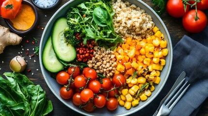 portion-controlled clean food meals on plates, nutrition-focused, colorful veggies,