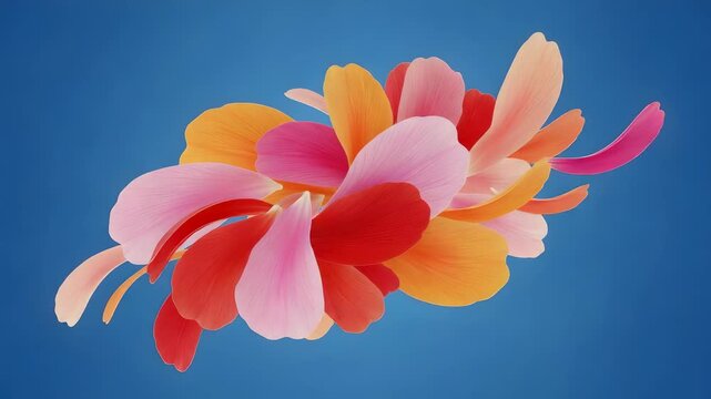 Vibrant Petals Arrangement in Pink Red Yellow on Blue Background for Adobe Stock Photos
