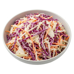 A vibrant bowl of classic coleslaw, featuring a mix of shredded white and red cabbage with carrots, perfect as a side dish or for a picnic.