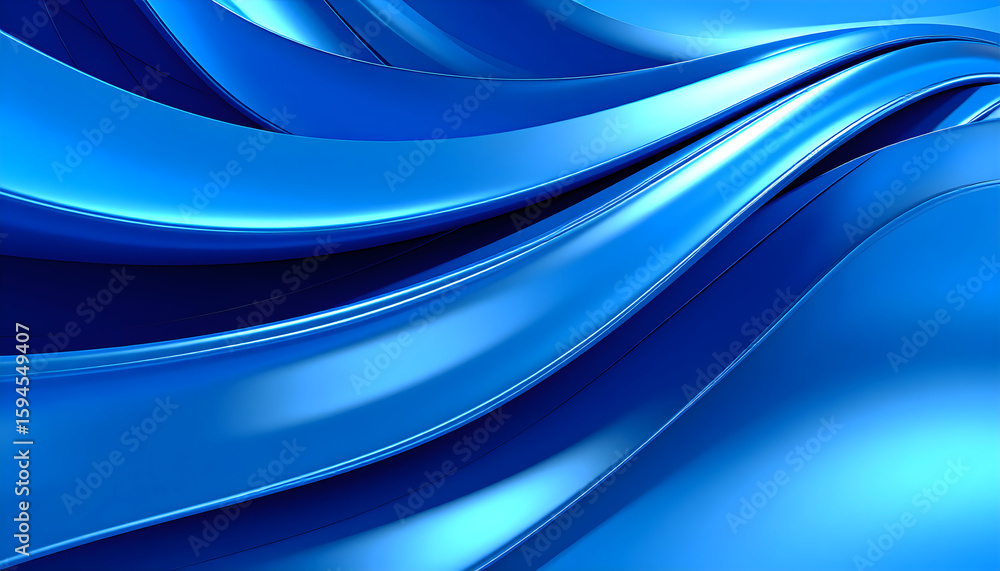 Poster abstract blue waves: fluid, glossy, and dynamic composition with light reflections