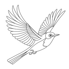 Outline illustration of a Hill Blue Flycatcher (Tledekan Gunung) flying with wings wide open, perfect for coloring pages, nature education, and bird-themed vector designs.