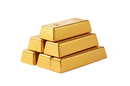 Four stacked gold bars shining with a smooth, reflective surface and clear edges, symbolizing wealth and investment.
