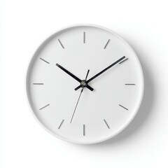 A clock with black hands and a white face