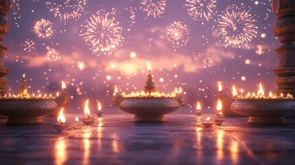 Banner design for diwali festival and podium,Diwali light decoration candle with fireworks,Stage,Product display Showcase design sparkle background,Deepavali,Dipavali,3D podium illustration.