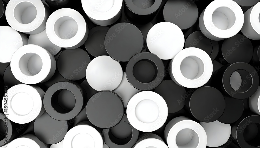 Aufkleber abstract monochrome cylinders create a modern geometric pattern with depth and shadow