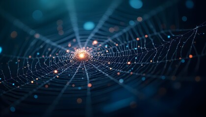 Obraz premium Silken Streams of Data: A Shimmering Spider's Intellectual Web