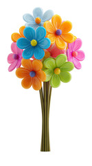 Colorful Flower Bouquet on White Background - Cute Artificial Flowers in Blue, Orange, Pink and Green for Springtime and Celebrations