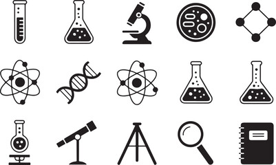 Simple Black and White Science Icons Set in vector