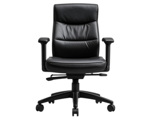 Ergonomic Black Office Chair with Armrest and Wheels, Front View, transparent PNG