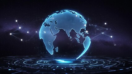 Abstract digital earth with rotation, digital network communication technology concept with black background - Powered by Adobe