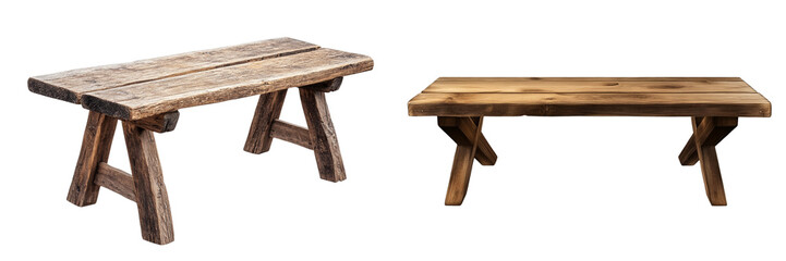 Set of a Wooden bench, isolated on transparent background. 