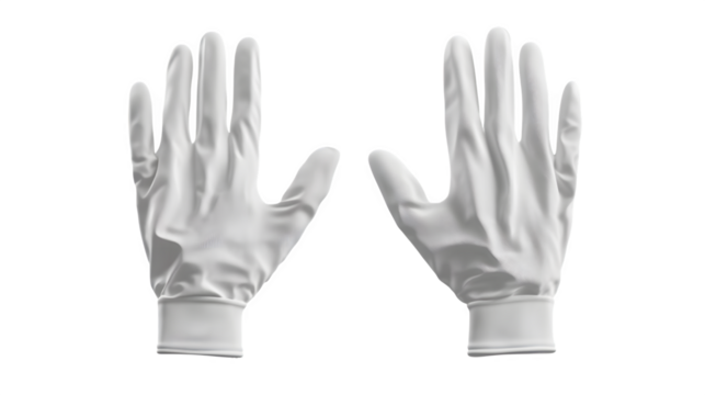 realistic cotton gloves mockup, top view with a cuff, isolated on transparent background