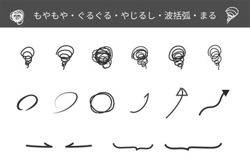Webやチラシ作りで使える、もやもや・ぐるぐる・悩み・やじるし・波括弧アイコン
