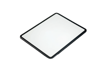 Flat black-edged tablet with white screen

