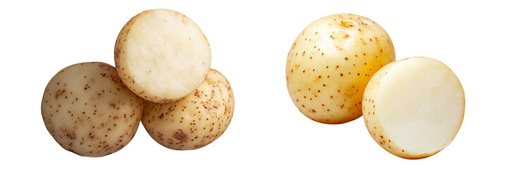  Set of a Sliced potatoes, isolated on transparent background.