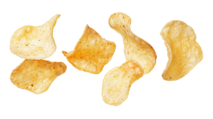 Assorted Crispy Potato Chips in Various Shapes Featuring a Golden Color and Crunchy Texture