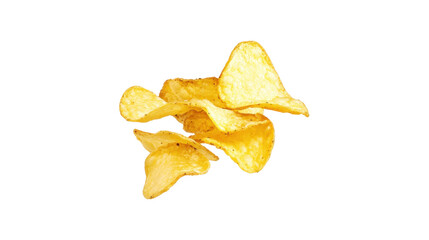 Crispy Golden Potato Chips Piled on a Transparent Background Ready for Snacking