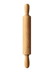 realistic wooden rolling pin mockup, side view with handles, isolated on transparent background