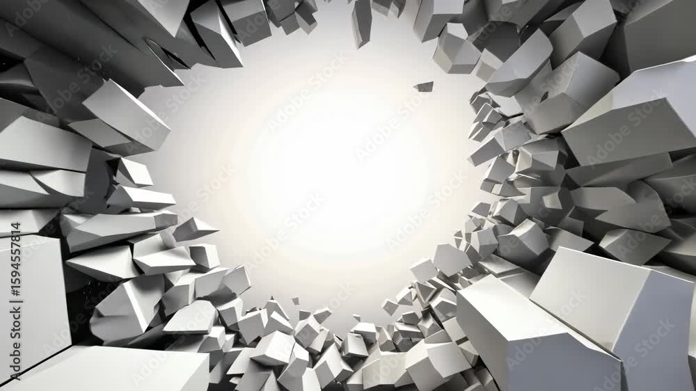 Aufkleber dynamic video concept of a 3d wall breaking from a central point. captured from a front-facing angle