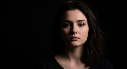 Portrait of a Crying Woman: Emotional Expression Dramatic Lighting Dark Background.