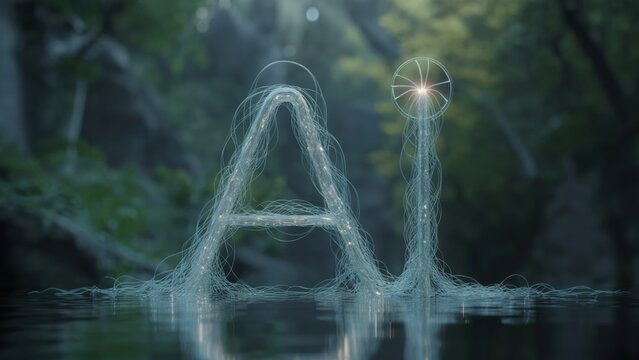 AI Data Landscape Art Exploring Intelligence Nature and Digital Synergy with Artificial Creation Emerging in Forest