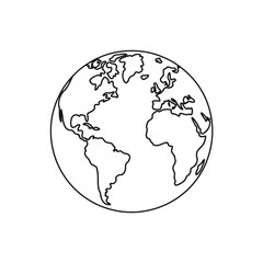 Earth outline illustration showing continents in black and white style