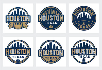Houston Skyline Logo Emblem with Urban Landmarks