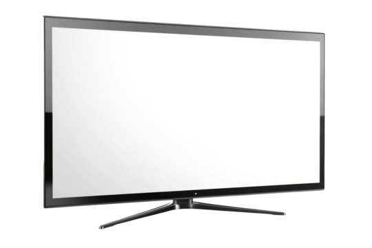 Angled flat TV with reflective screen surface
