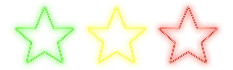 stars shape neon light with different colors and variations on transparent background.