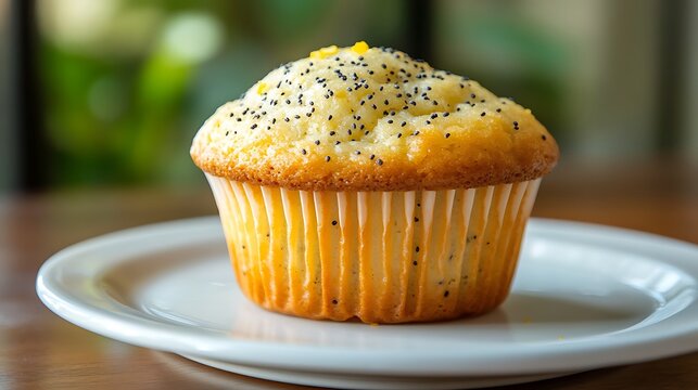 Freshly Baked Lemon Poppy Seed Muffin on a White Plate