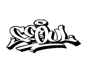 hand drawn graffiti calligraphy letters SEOUL city name isolated design in black and white
