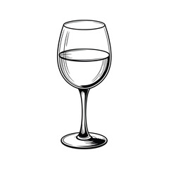Elegant Wine Glass Illustration in Black and White Outline Style